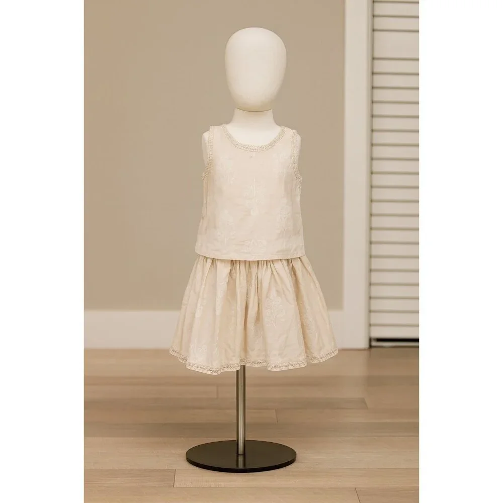 HAPPILY GREY KIDS LARGE 10/12 LINEN SKIRT SET BEIGE